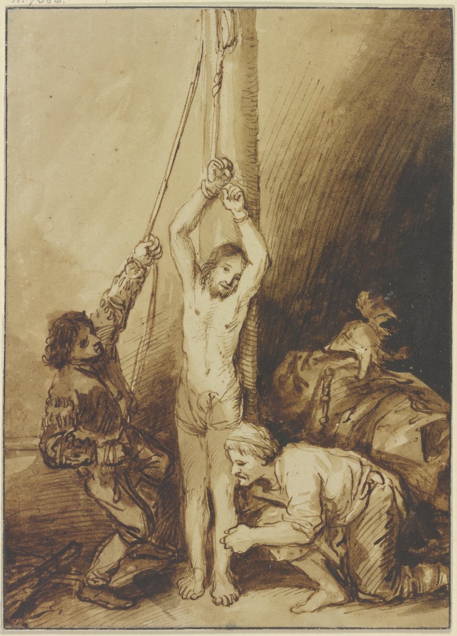 Cristo na coluna do martírio, ao estilo de Rembrandt de Christian Wilhelm Ernst Dietrich