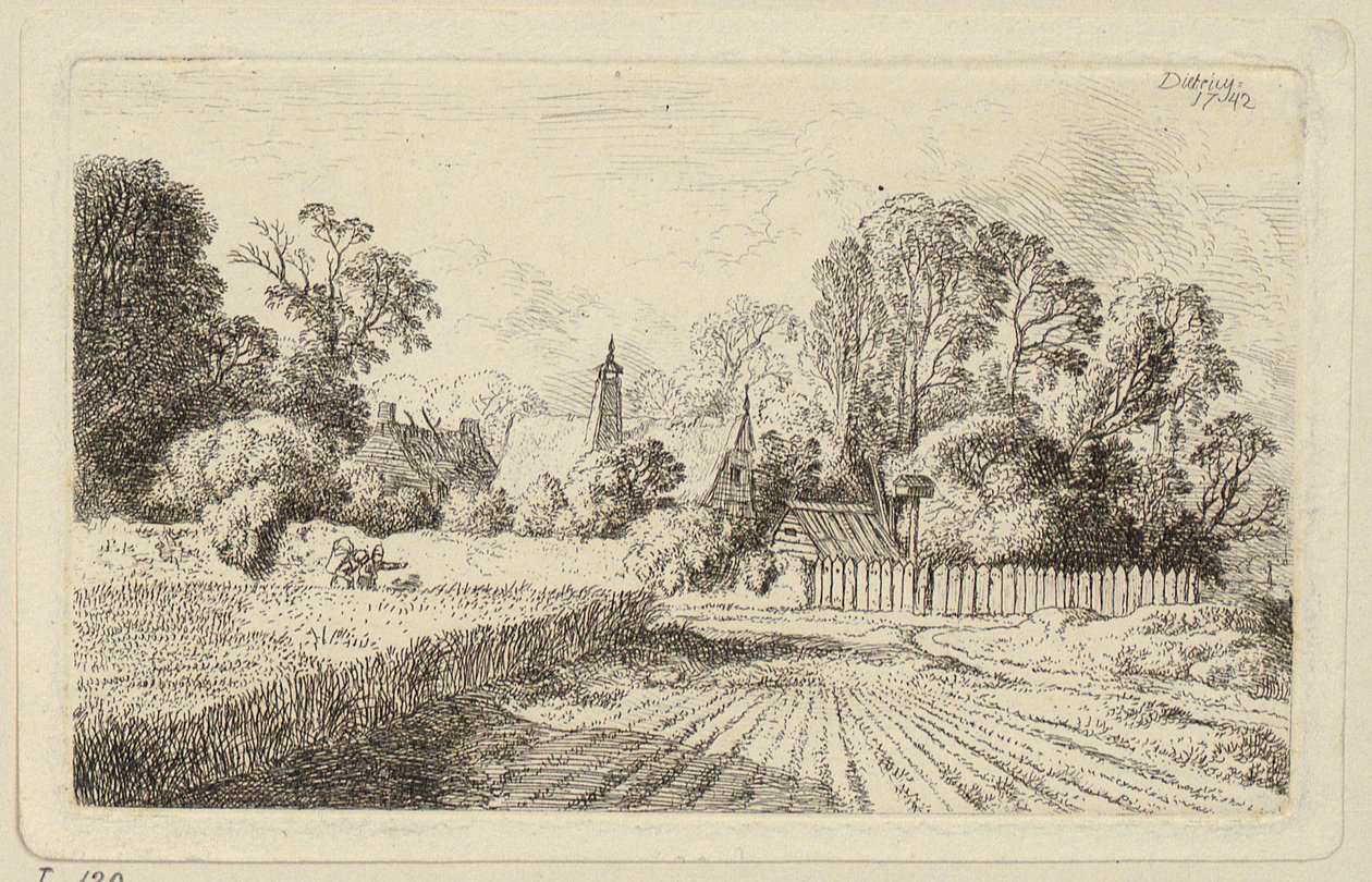Um caminho junto a um campo de trigo de Christian Wilhelm Ernst Dietrich