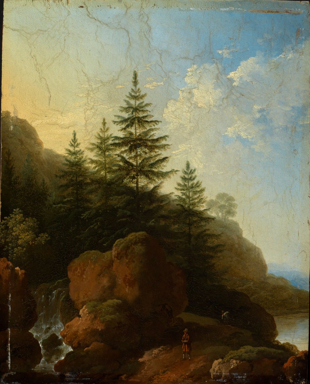 Paisagem montanhosa rochosa com cascata de Christian Wilhelm Ernst Dietrich