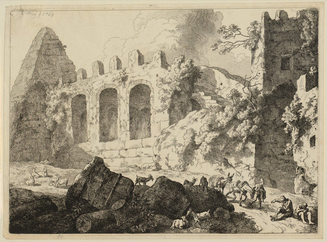 Grande paisagem com uma pirâmide de Christian Wilhelm Ernst Dietrich