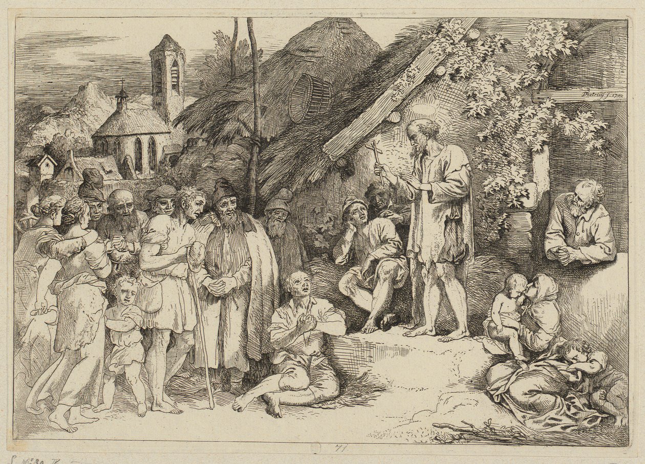 São Tiago prega numa aldeia de Christian Wilhelm Ernst Dietrich