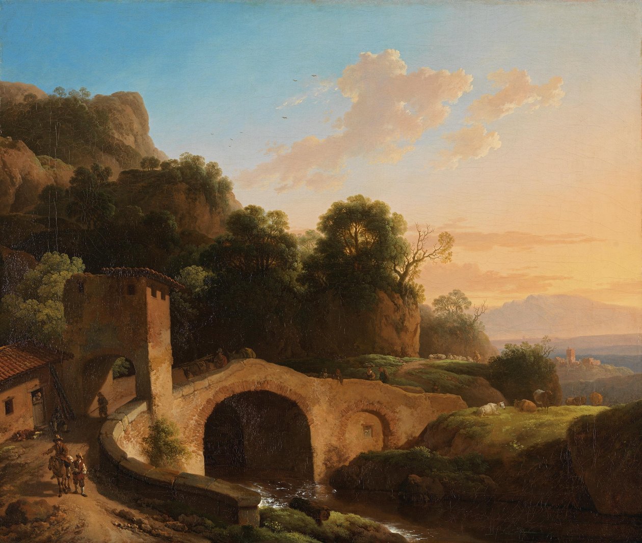 Paisagem italiana com ponte em arco de Christian Wilhelm Ernst Dietrich