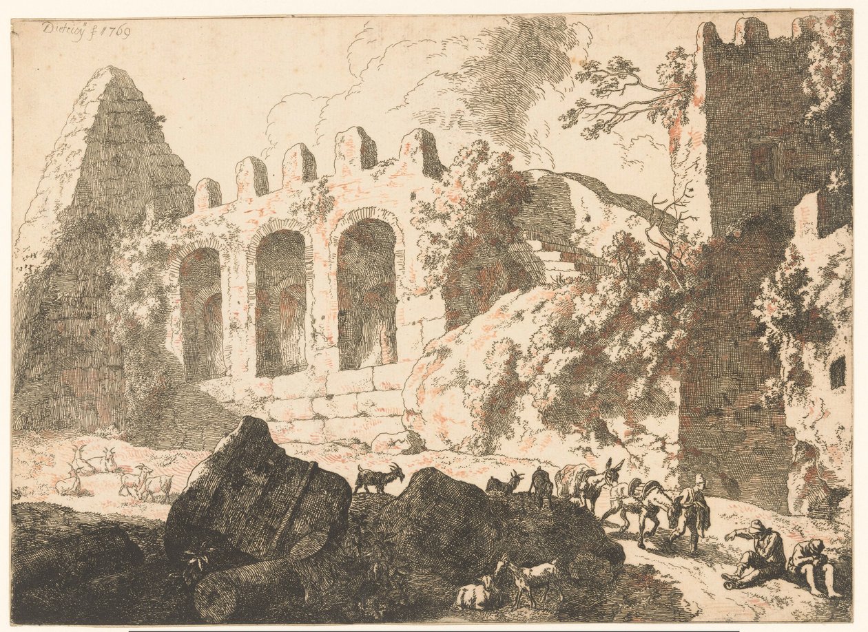 Paisagem com ruínas e uma pirâmide de Christian Wilhelm Ernst Dietrich