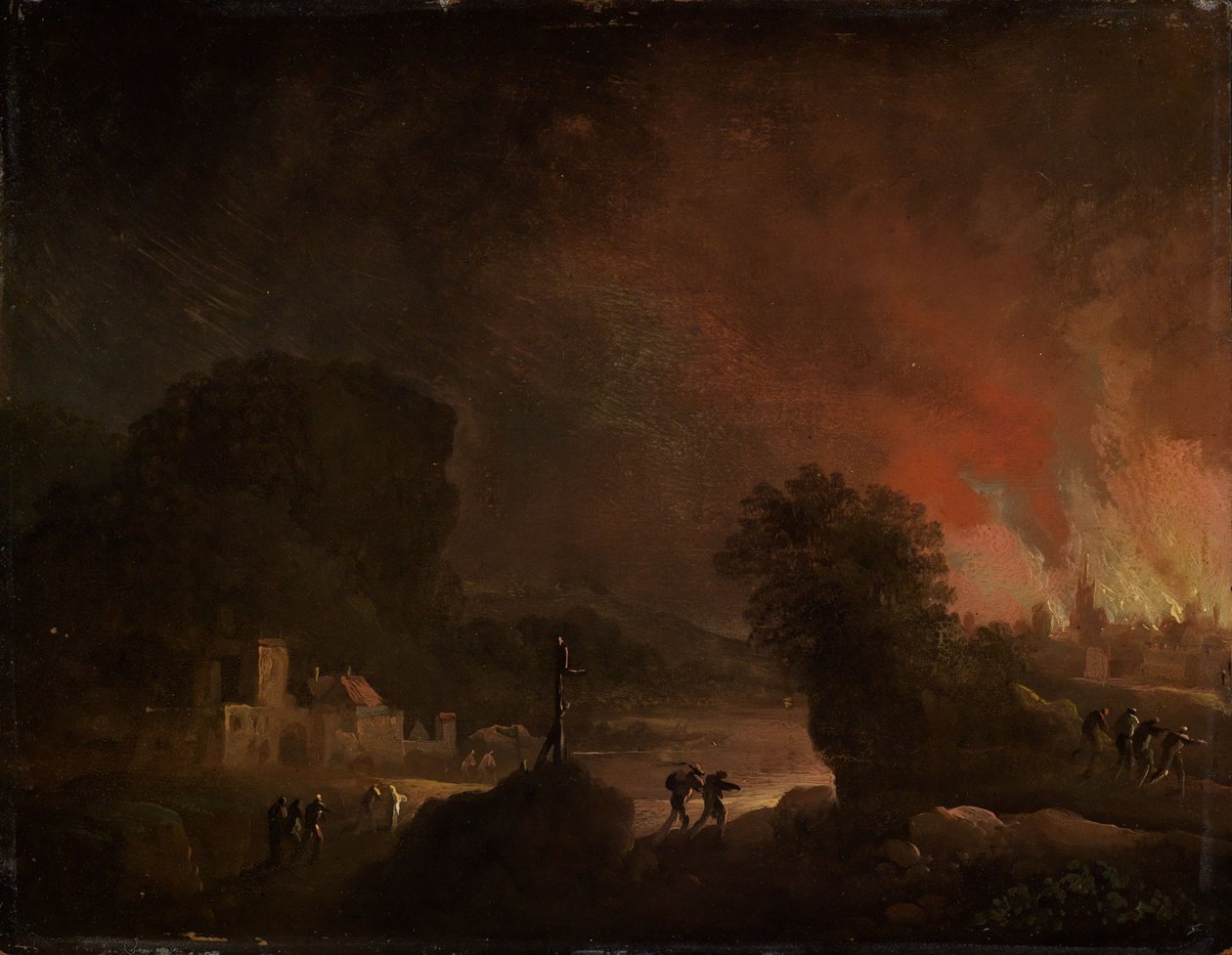 Paisagem noturna com uma cidade em chamas de Christian Wilhelm Ernst Dietrich