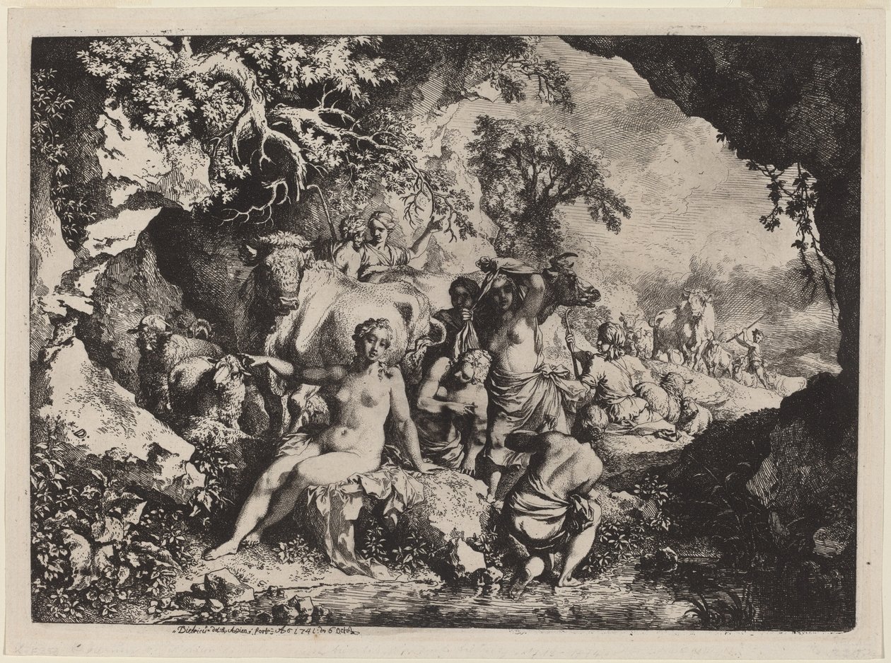 Ninfas tomando banho em uma caverna de Christian Wilhelm Ernst Dietrich