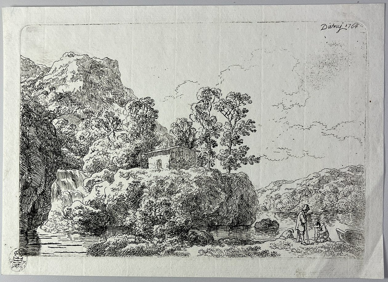 A cabana sobre uma rocha perto de um riacho de Christian Wilhelm Ernst Dietrich