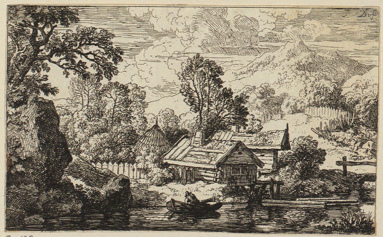 Duas casas de madeira junto à água de Christian Wilhelm Ernst Dietrich
