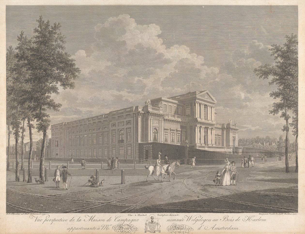 Welgelegen: Perspectiva da Casa de Campo Welgelegen em Harlem Wood, Pertencente ao Sr. Henry Hope de Amesterdão de Christian von Mechel