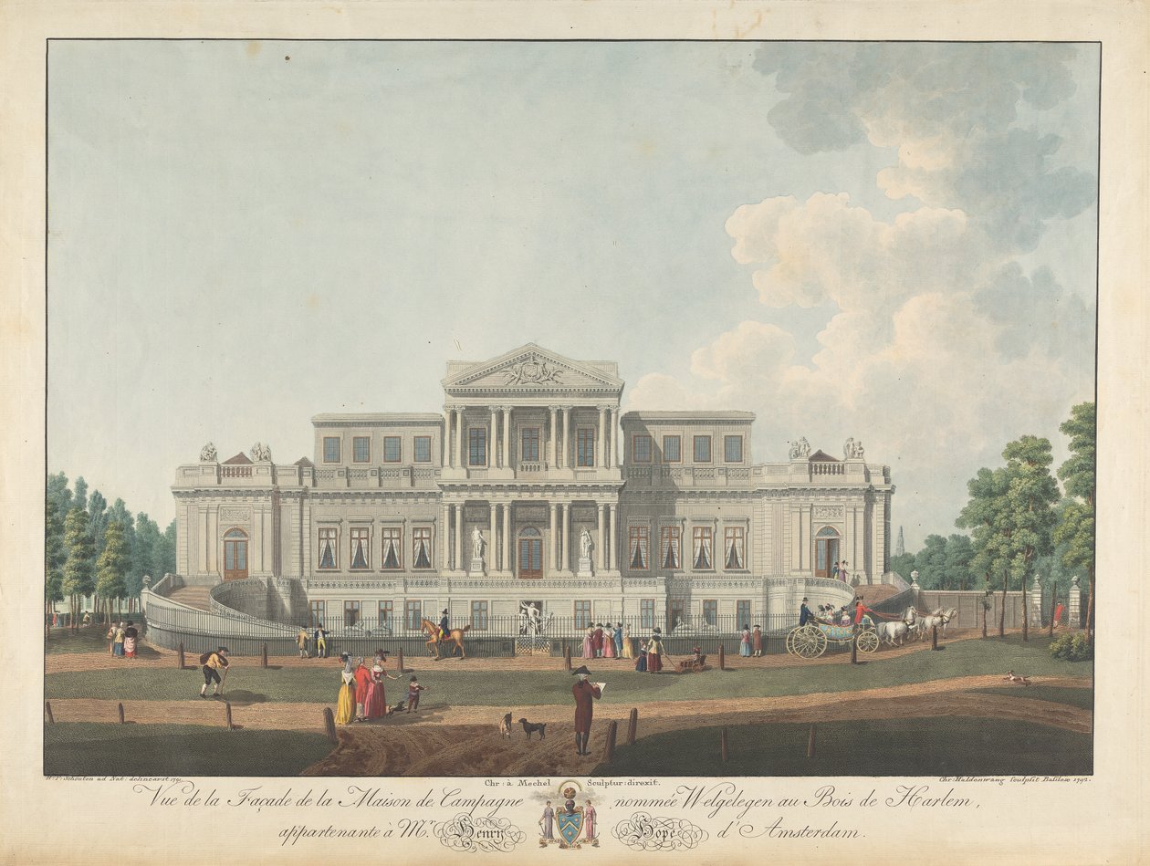 Welgelegen: Vista da Frente da Casa de Campo chamada Welgelegen em Harlem Wood, Pertencente ao Sr. Henry Hope de Amesterdão de Christian von Mechel