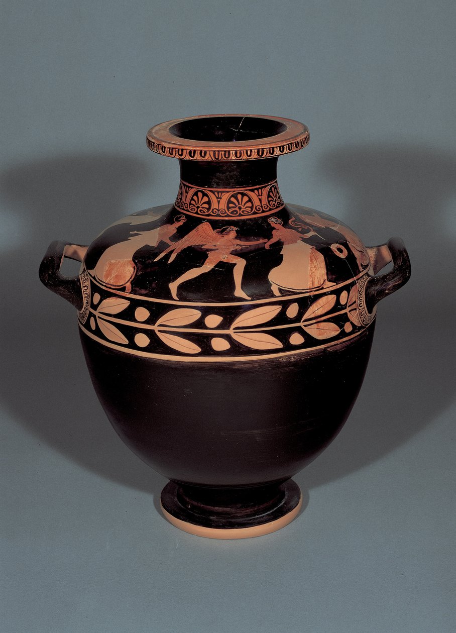 Hidráulica ática de figuras vermelhas representando Boreas perseguindo Oreithyia, 440-430 aC (argila) de Christie Painter attr. to Christie Painter attr. to