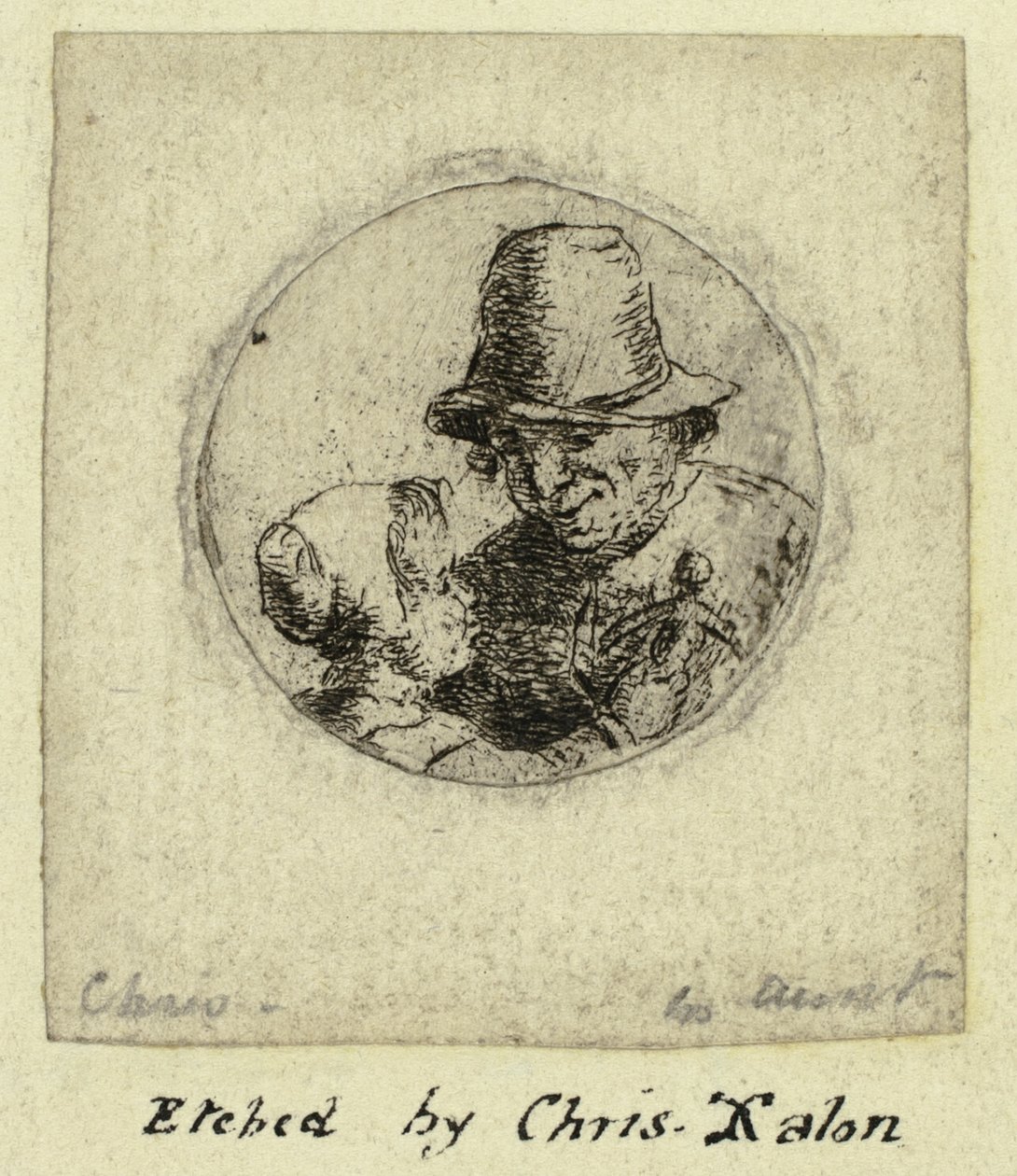 Medalhão de homem e rapariga com boneca de Christina Chalon