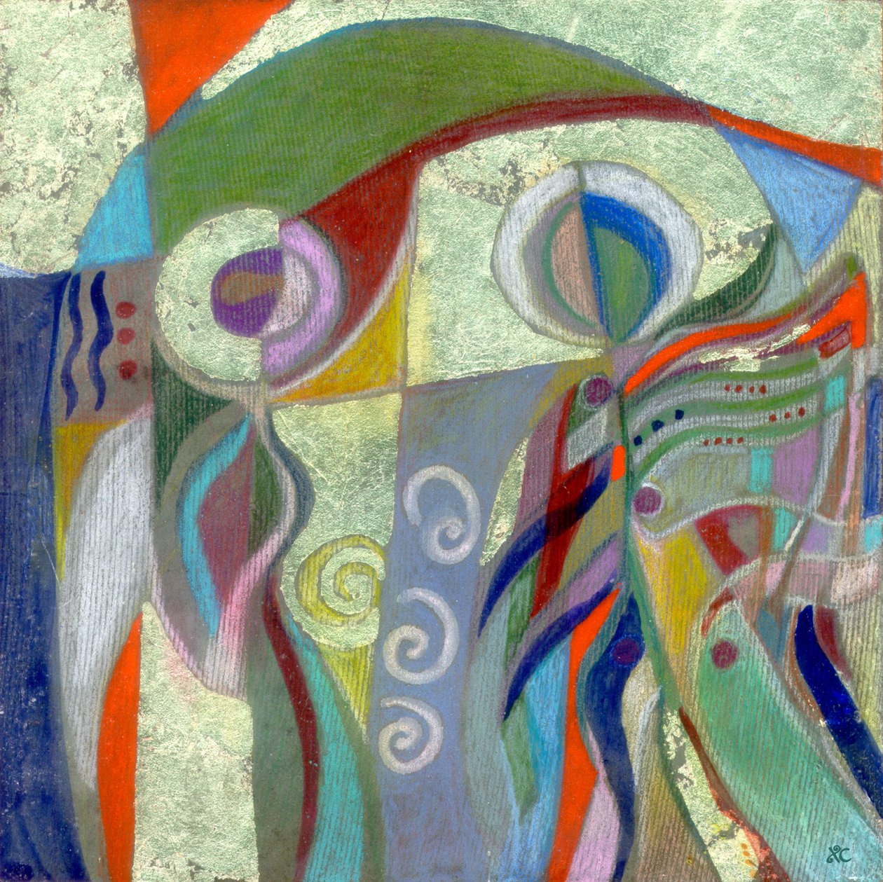Anunciação, c. 1999 (lápis de cor, guache e folha de ouro sobre ardósia) de Christina Saj