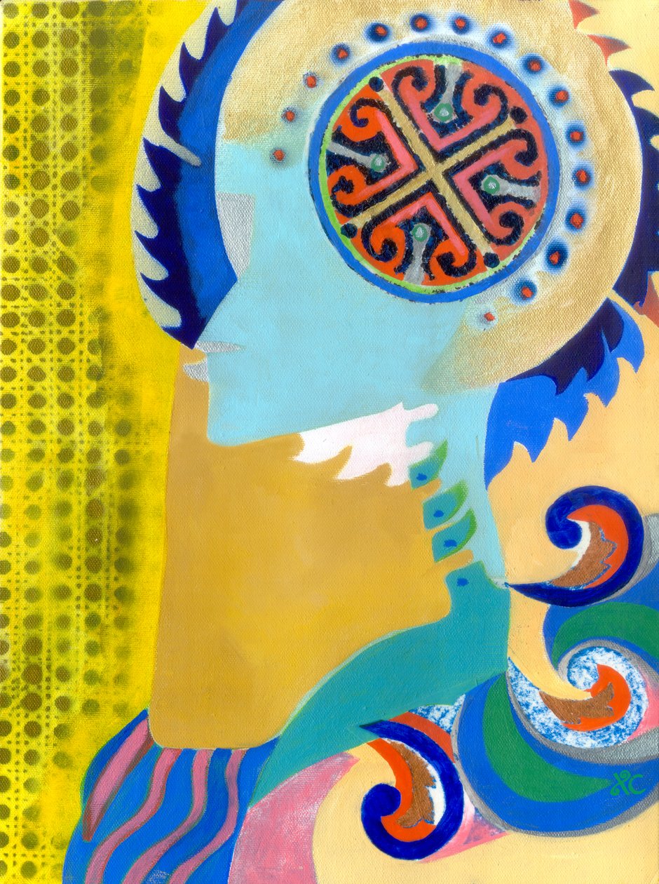 Crusader, c. 1999 (óleo sobre tela com colagem) de Christina Saj