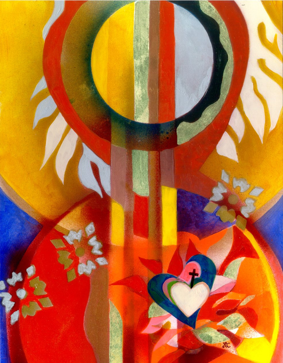 Nossa Senhora do Sagrado Coração, c. 2010 (acrílico sobre painel com folha de ouro) de Christina Saj