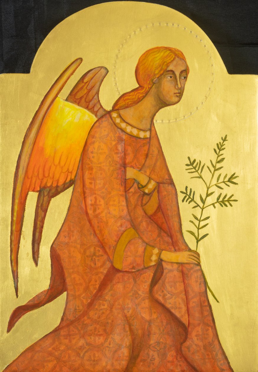 Arcanjo Gabriel, 2019 (têmpera de ovo, folha de ouro, madeira) de Christine Hales