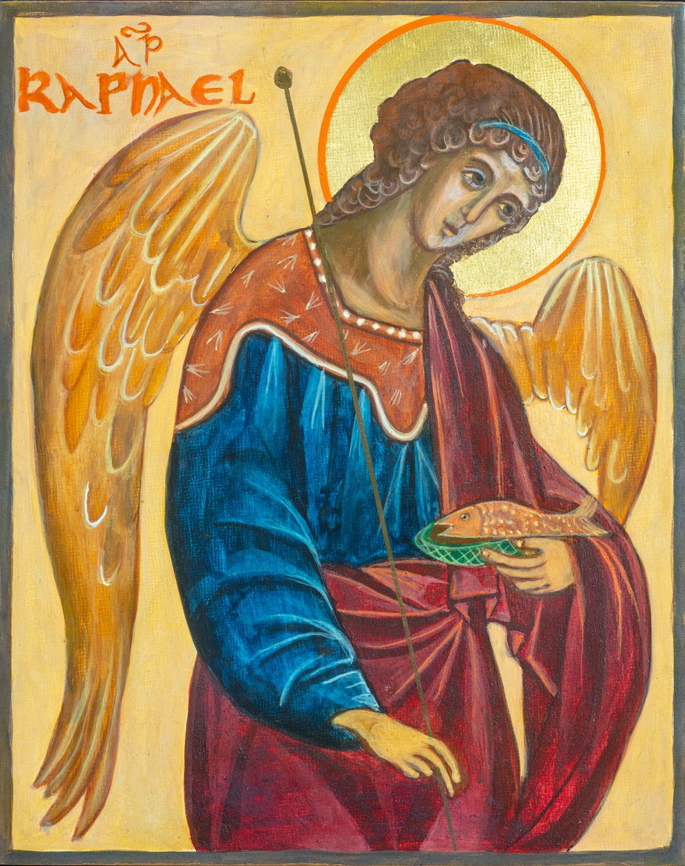 Ícone do Arcanjo Rafael, 2019 (têmpera de ovo, folha de ouro, madeira) de Christine Hales
