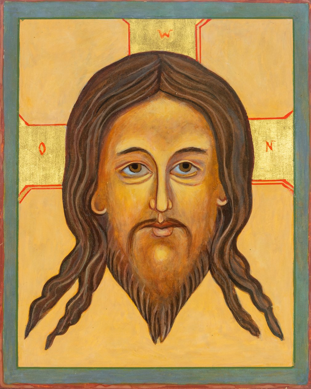 Ícone de Mandylion, 2010 (têmpera de ovo, folha de ouro, madeira) de Christine Hales