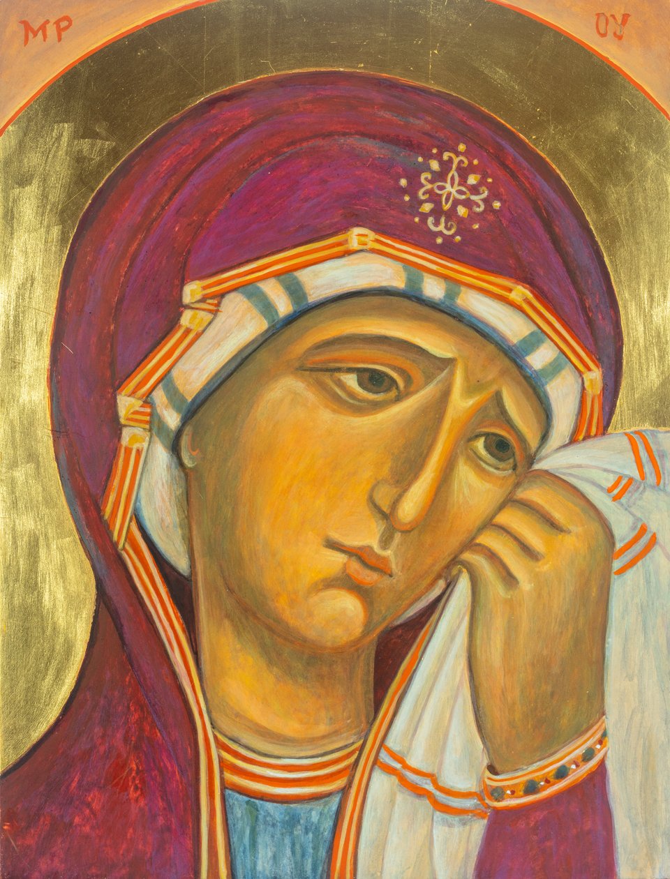Nossa Senhora das Dores, 2001 (têmpera de ovo, madeira, folha de ouro) de Christine Hales