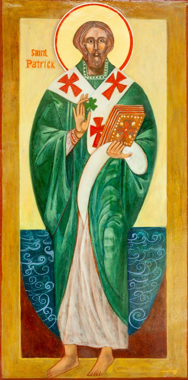 Ícone de São Patrício, 2000 (têmpera de ovo, folha de ouro, madeira) de Christine Hales