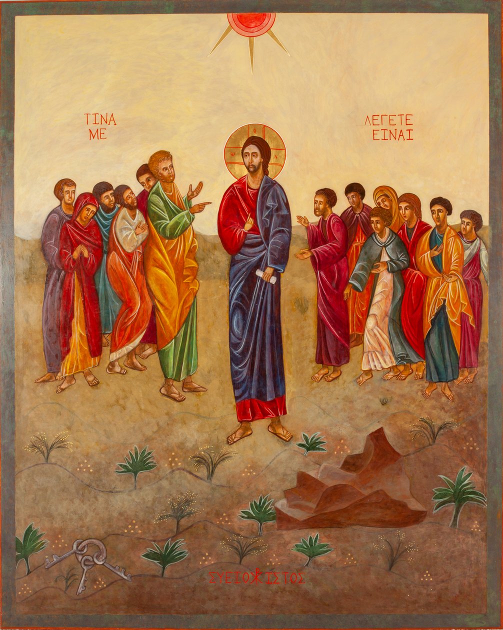 São Pedro e Cristo, 2000 (têmpera de ovo, folha de ouro, madeira) de Christine Hales