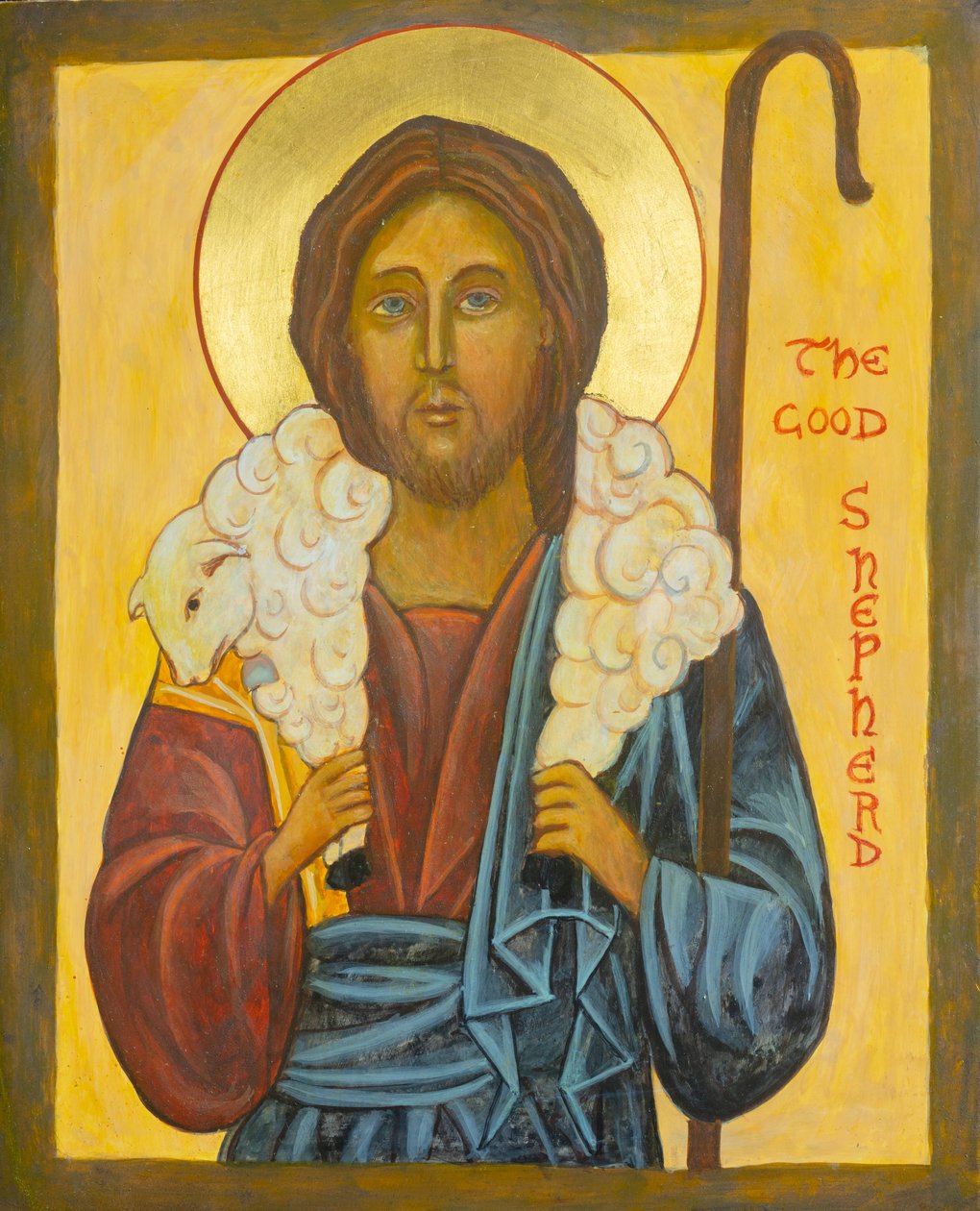 O Bom Pastor, 2020 (têmpera de ovo, folha de ouro, madeira) de Christine Hales