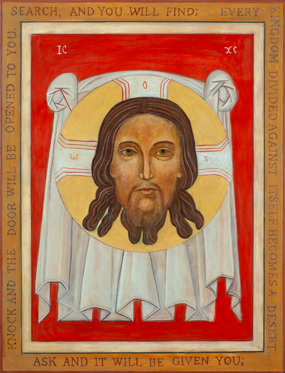 O Ícone da Sagrada Face, 2003 (têmpera de ovo, folha de ouro, madeira) de Christine Hales