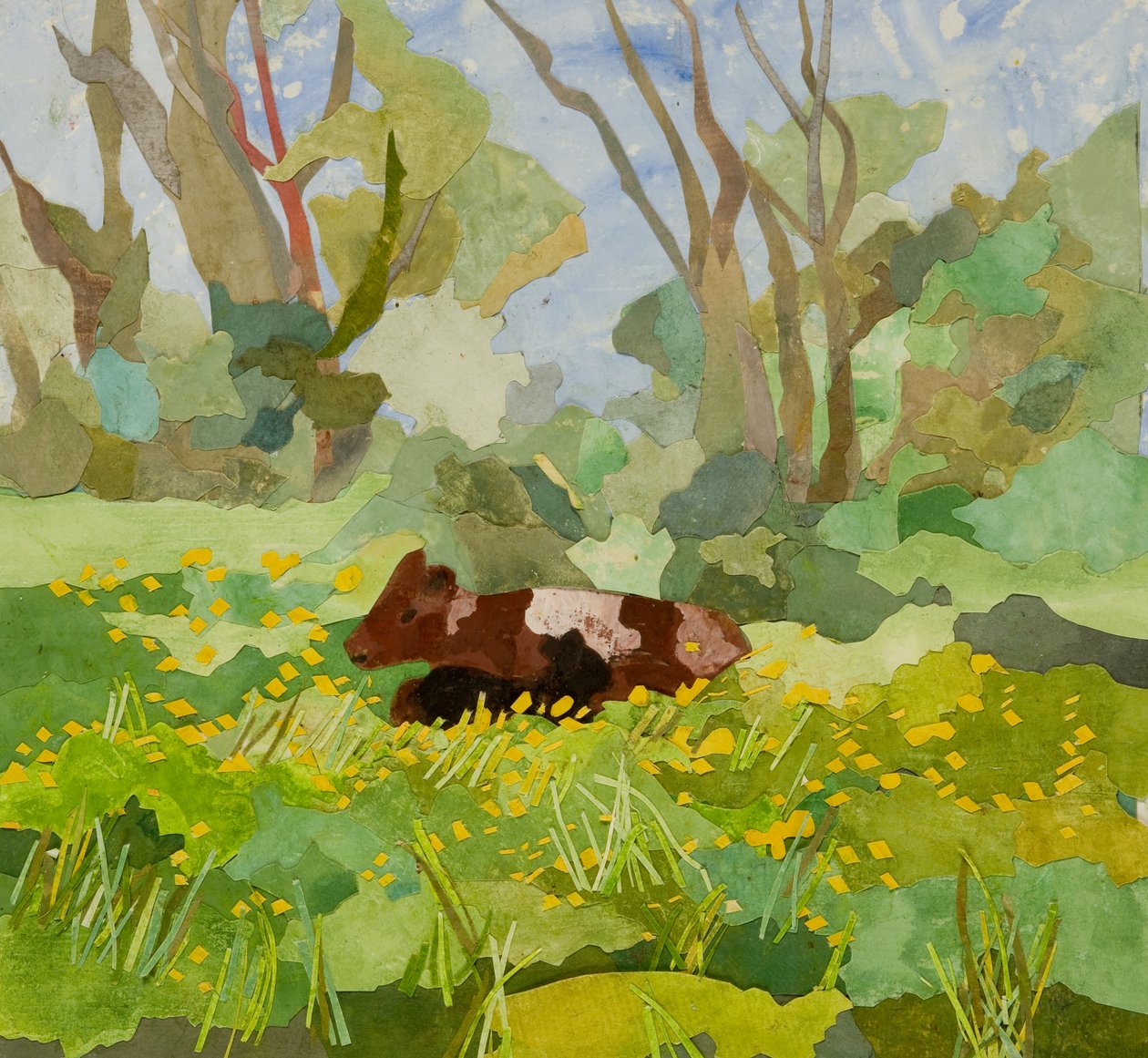 Southolt Cows, 2020 (colagem de papel pintado com aguarela) de Christine McKechnie