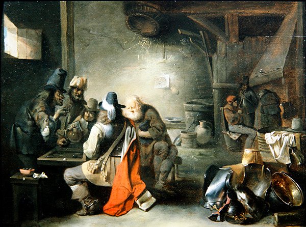 Um Grupo de Figuras jogando Gamão (óleo no painel) de Christoffel Jacobsz van der Lamen