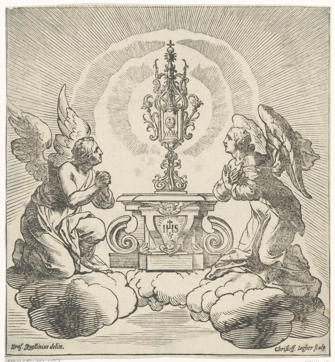 Dois anjos adoram o anfitrião de Christoffel Jegher