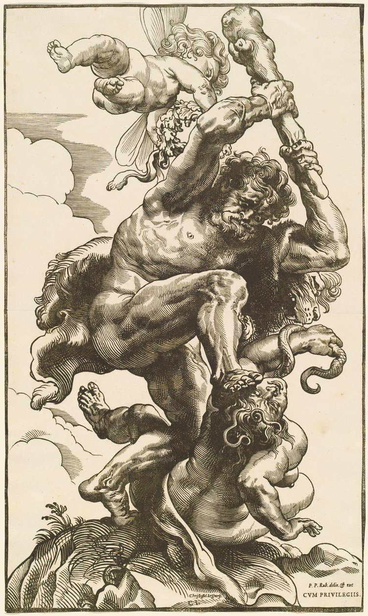 Hércules lutando contra a fúria e a discórdia de Christoffel Jegher after Sir Peter Paul Rubens