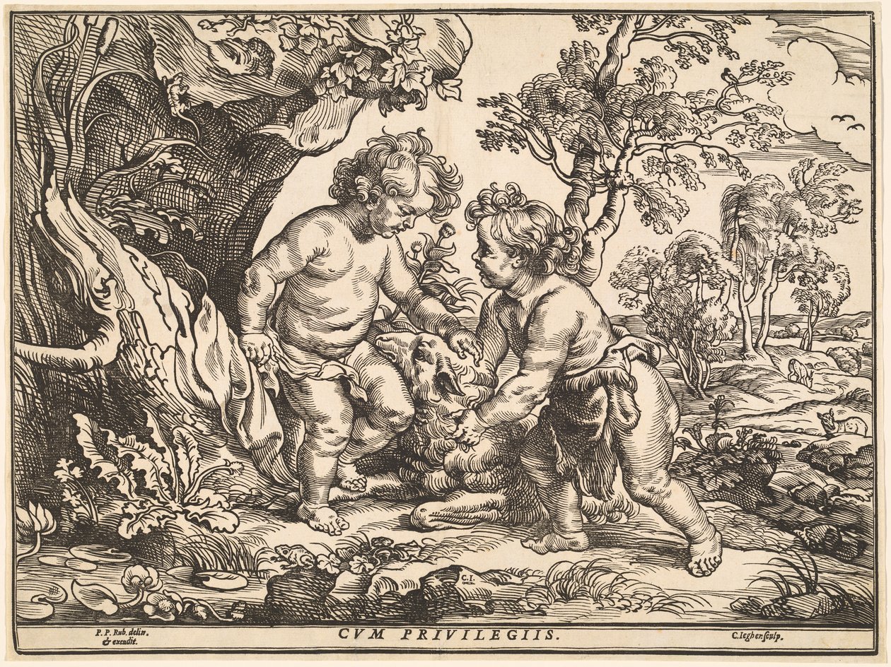 O Menino Jesus e São João Brincando com o Cordeiro de Christoffel Jegher after Sir Peter Paul Rubens