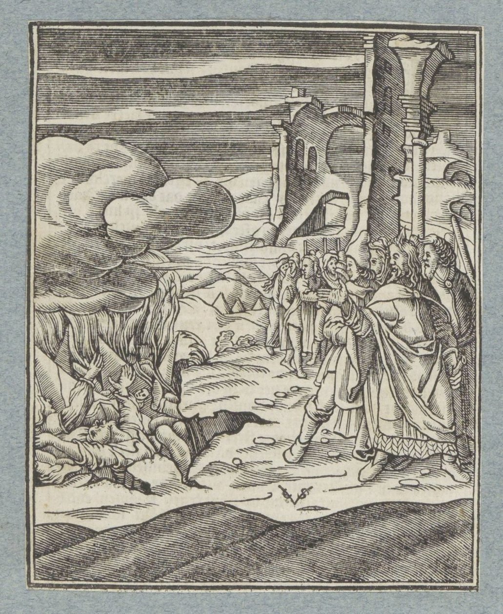 Korach, Datan e Abiram e as suas famílias são engolidos pela terra de Christoffel van Sichem (II)
