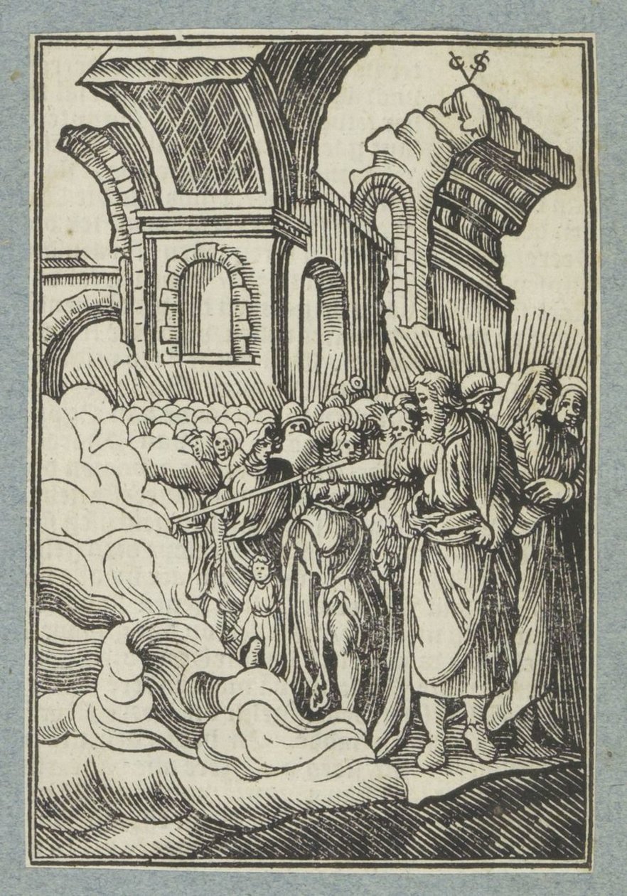Moisés divide a água com o seu bastão de Christoffel van Sichem (II)