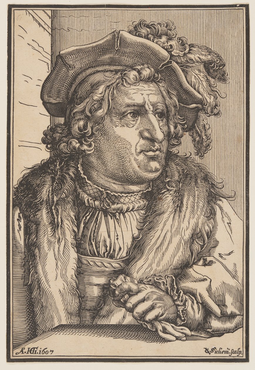 Homem com chapéu emplumado de Christoffel van Sichem I