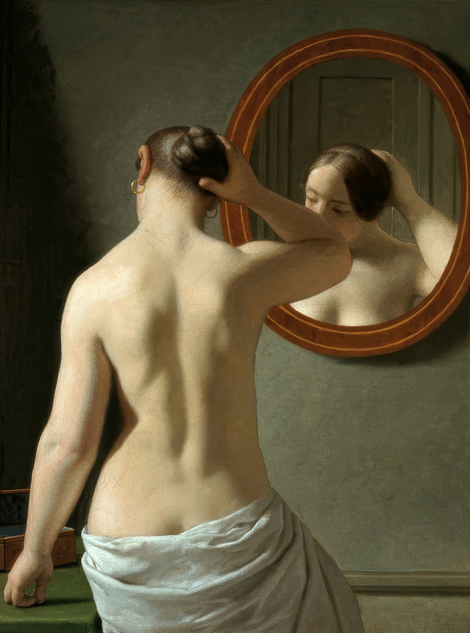 Jovem mulher na frente de um espelho de Christoffer Wilhelm Eckersberg