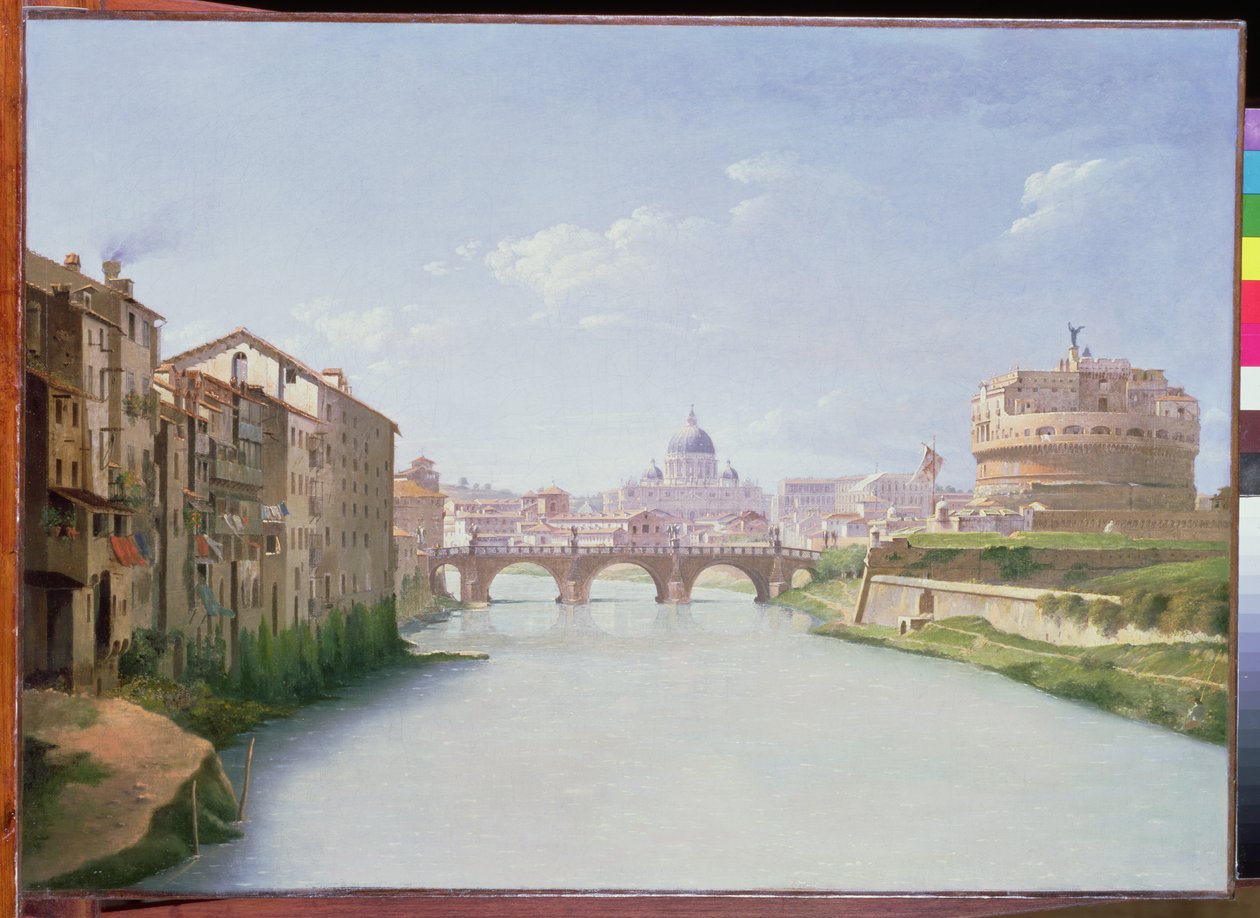 Vista da Ponte e Castel Sant&39;Angelo, em Roma de Christoffer Wilhelm Eckersberg