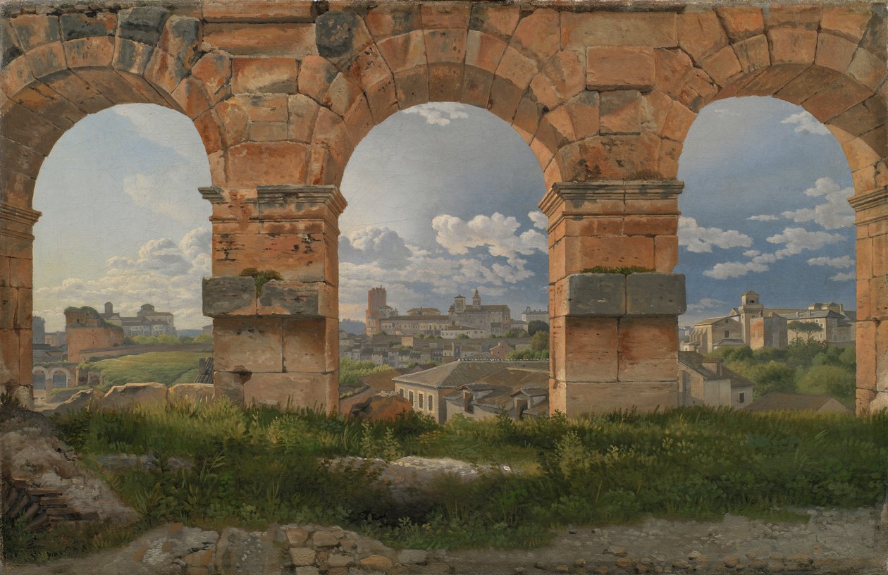 Uma vista através de três dos arcos do noroeste do terceiro andar do Coliseu em Roma de Christoffer Wilhelm Eckersberg