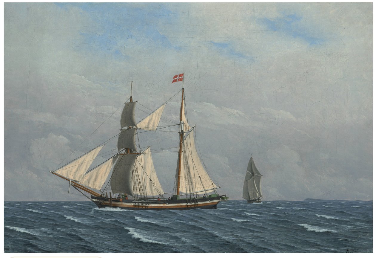 Um barco à vela com velas cheias (En skonnert for fulde sejl) de Christoffer Wilhelm Eckersberg