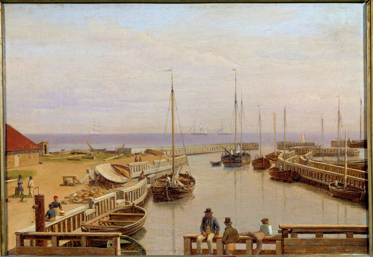 O Porto de Dragor na Dinamarca em 1826 Pintura de Christoffer Wilhelm Eckersberg (1783-1853) 1826 Sol. 0,22x0,31 m de Christoffer Wilhelm Eckersberg