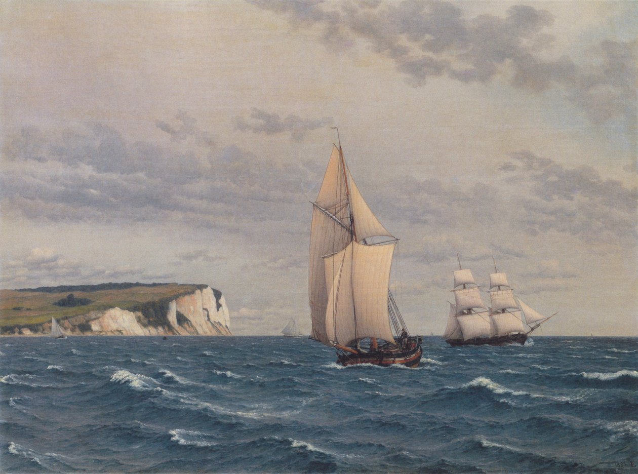 A parte sul das falésias de Møn vista do mar. de Christoffer Wilhelm Eckersberg