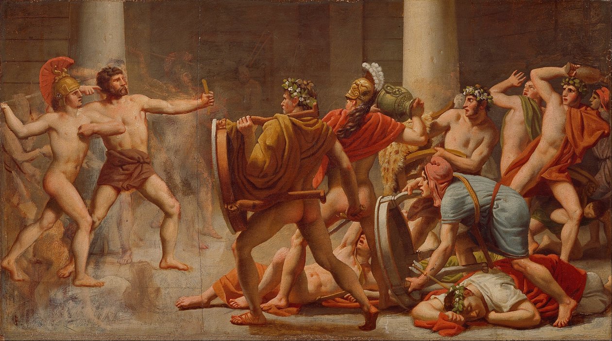 A vingança de Ulisses contra os pretendentes de Penélope. de Christoffer Wilhelm Eckersberg