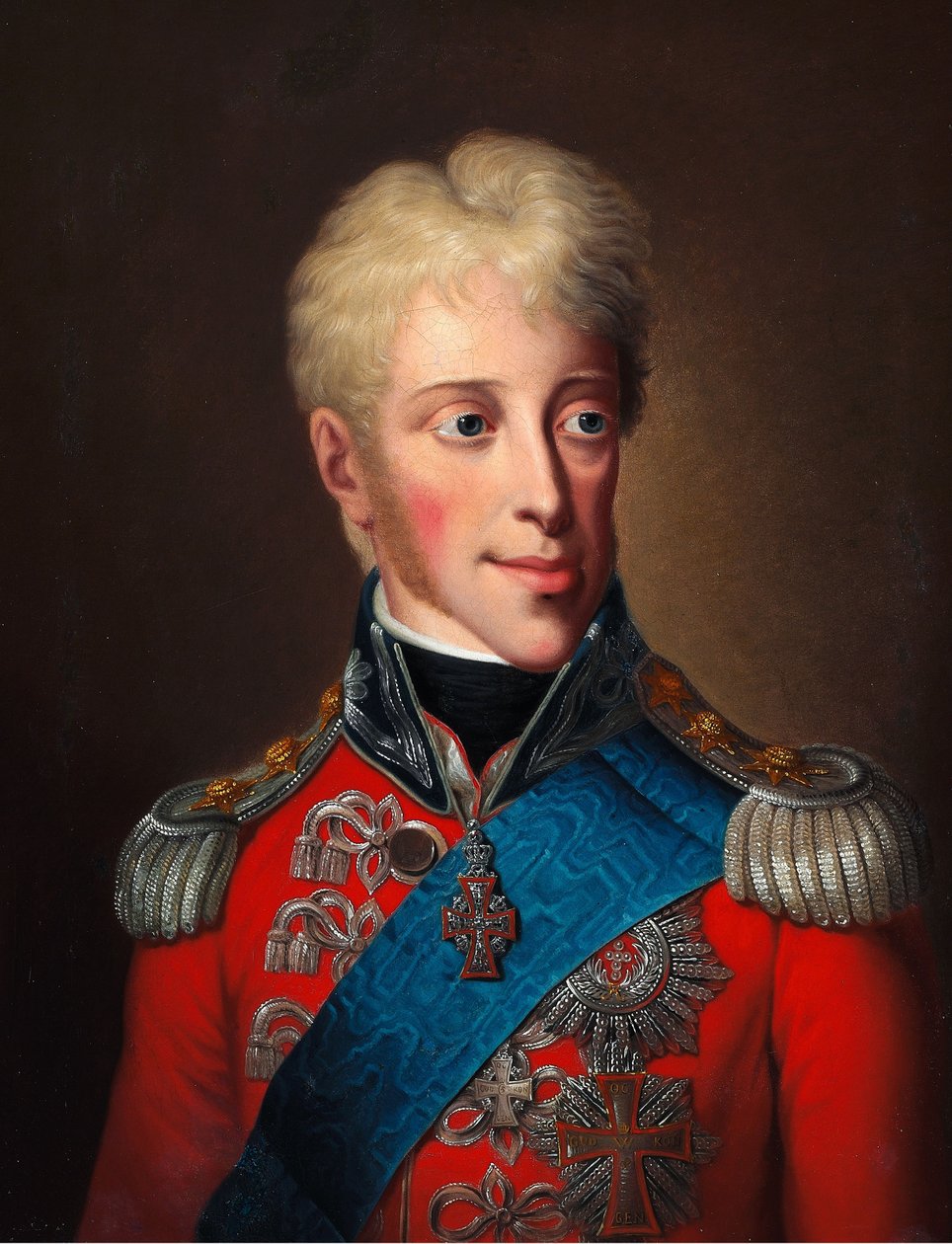 Retrato de Frederik VI (1784-1839) em uma jaqueta vermelha e com a Ordem do Elefante de Christoph Wilhelm Wohlien