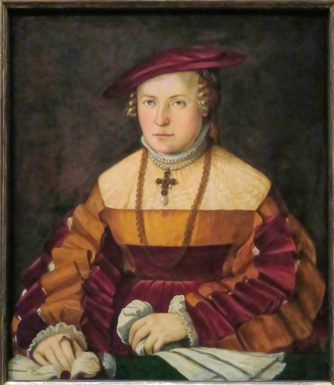 Alemão: Bildnis der Ehefrau des Ulrich Ehinger, Ursula Meuting (d. 1588) (Retrato da esposa de Ulrich Ehinger, Ursula Meuting) Retrato da esposa de Ulrich Ehinger, Ursula Meuting de Christoph Amberger