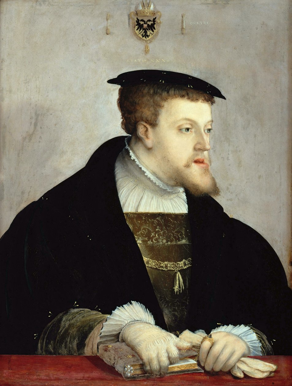 Alemão: Kaiser Karl V. (1500-1558) Retrato de Carlos V, Sacro Imperador Romano (1500-1558) de Christoph Amberger