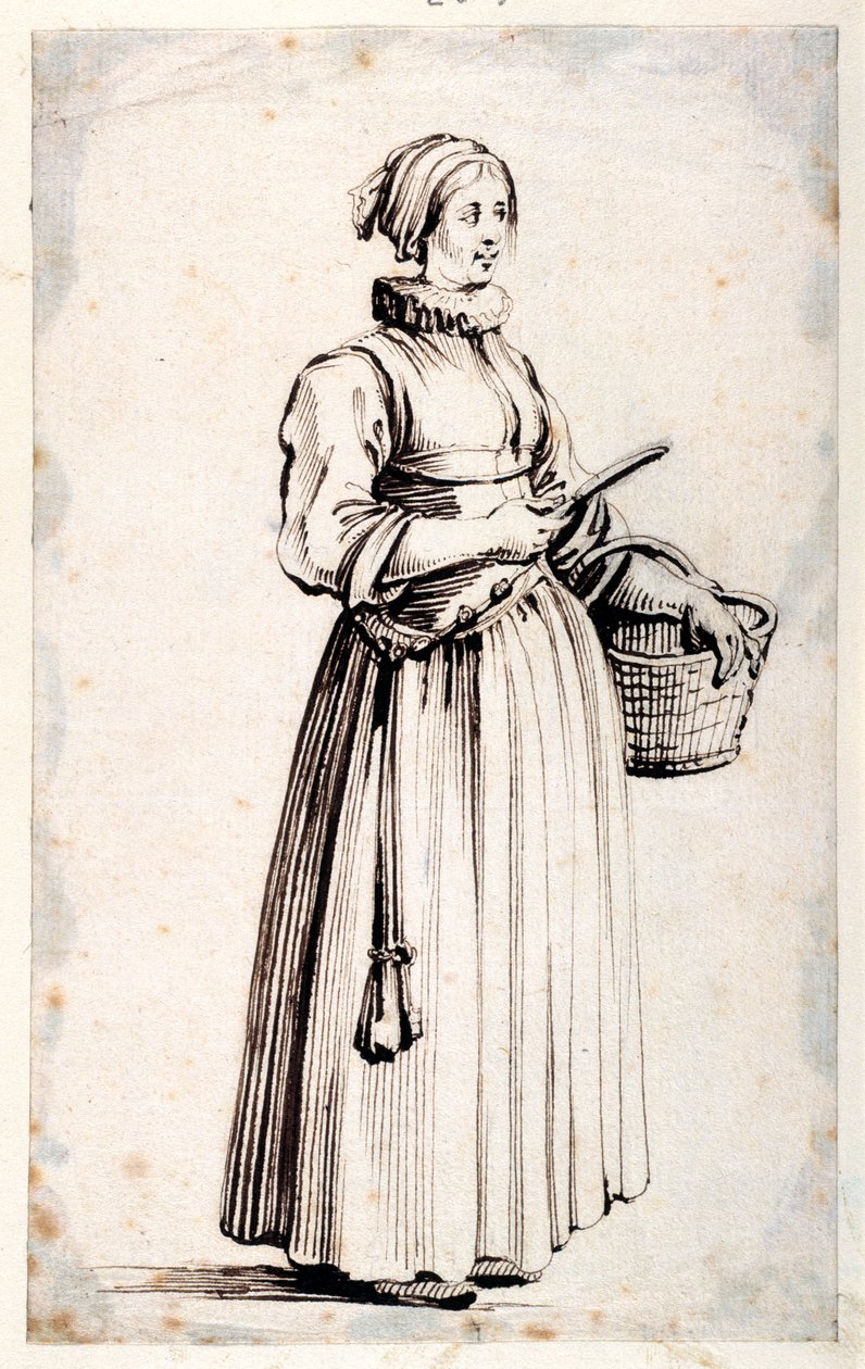 Figura com cesto e faca (caneta e tinta castanha sobre papel) de Kosma Sergejewitsch Petrow Wodkin