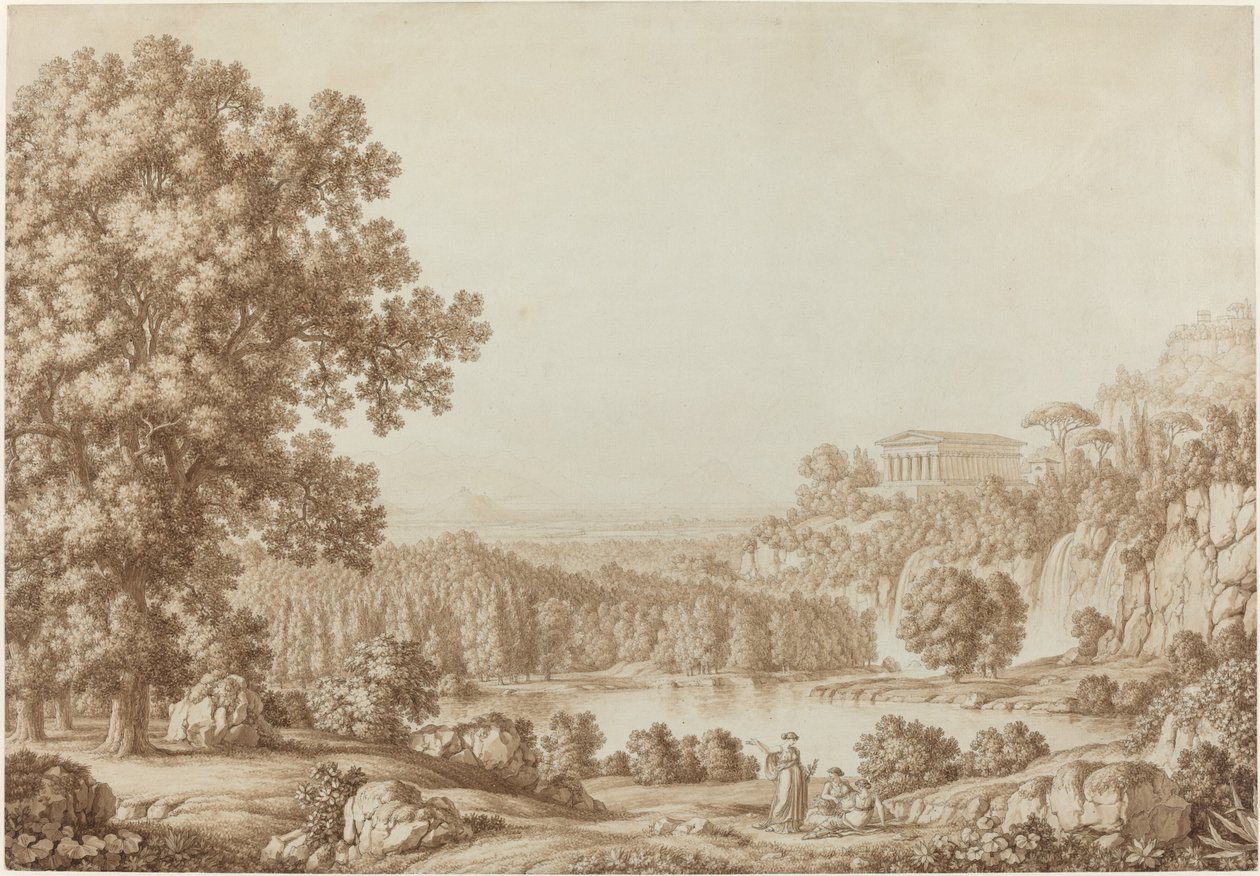 Paisagem Arcadian com um templo dórico de Christoph Heinrich Kniep