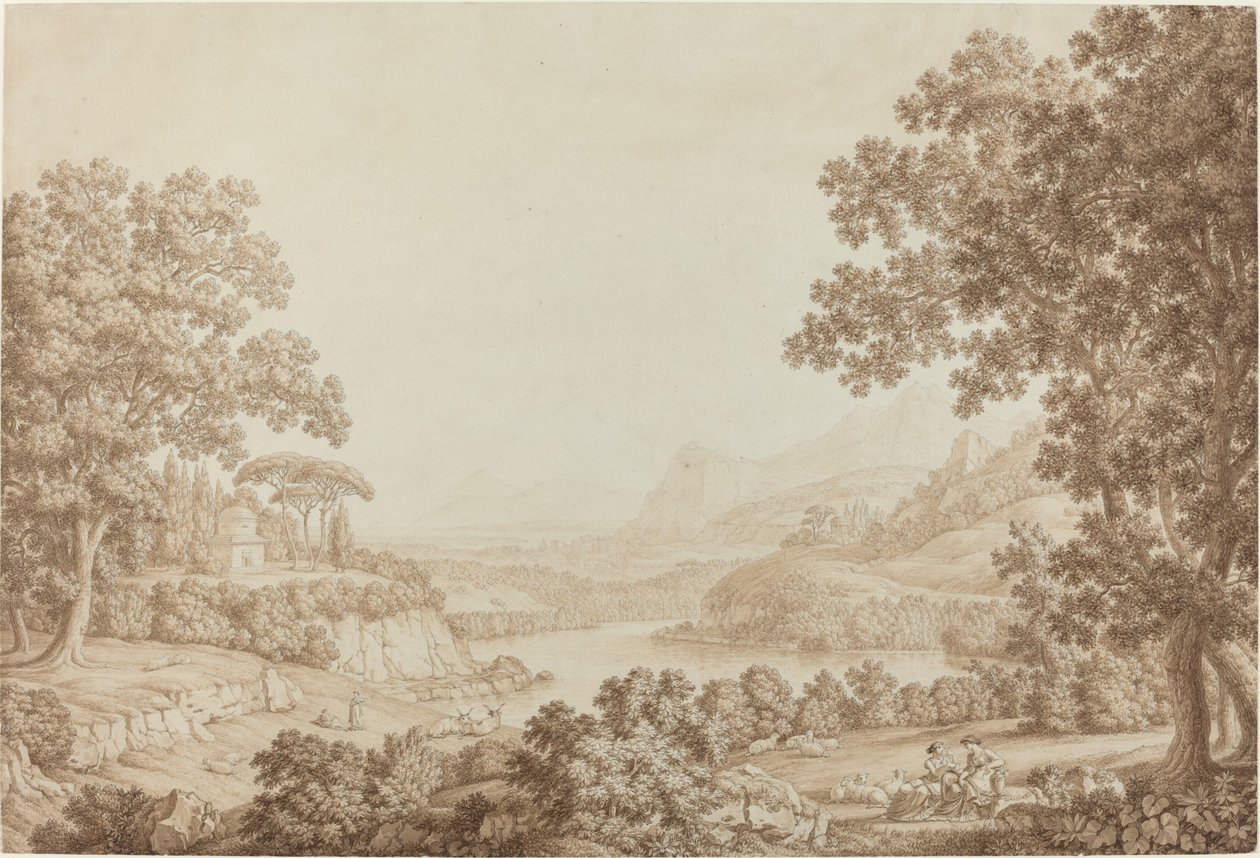 Paisagem Arcadian com um Mausoléu de Christoph Heinrich Kniep
