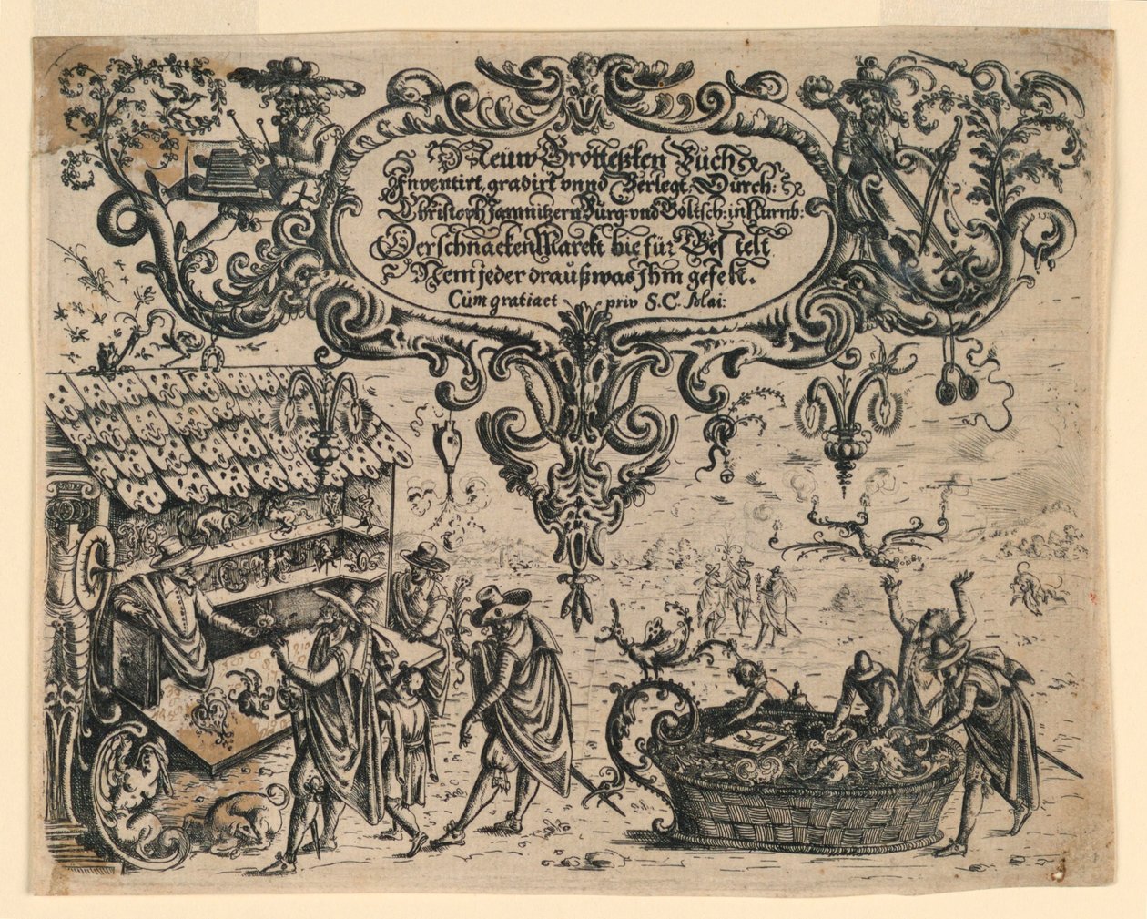 Página de título de Neüw Grotteßken Buch (novo livro grotesco) de Christoph Jamnitzer