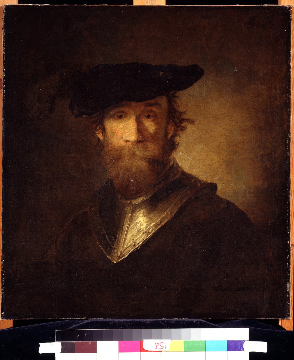 Um Soldado Antigo em Boina Negra. Um Soldado Antigo em Boina Negra. Pintura de Christopher Paudiss (1630-1666). Arte alemã do século XVII. Pushkin Museum of Fine Arts, Moscovo. de Christoph Paudiss