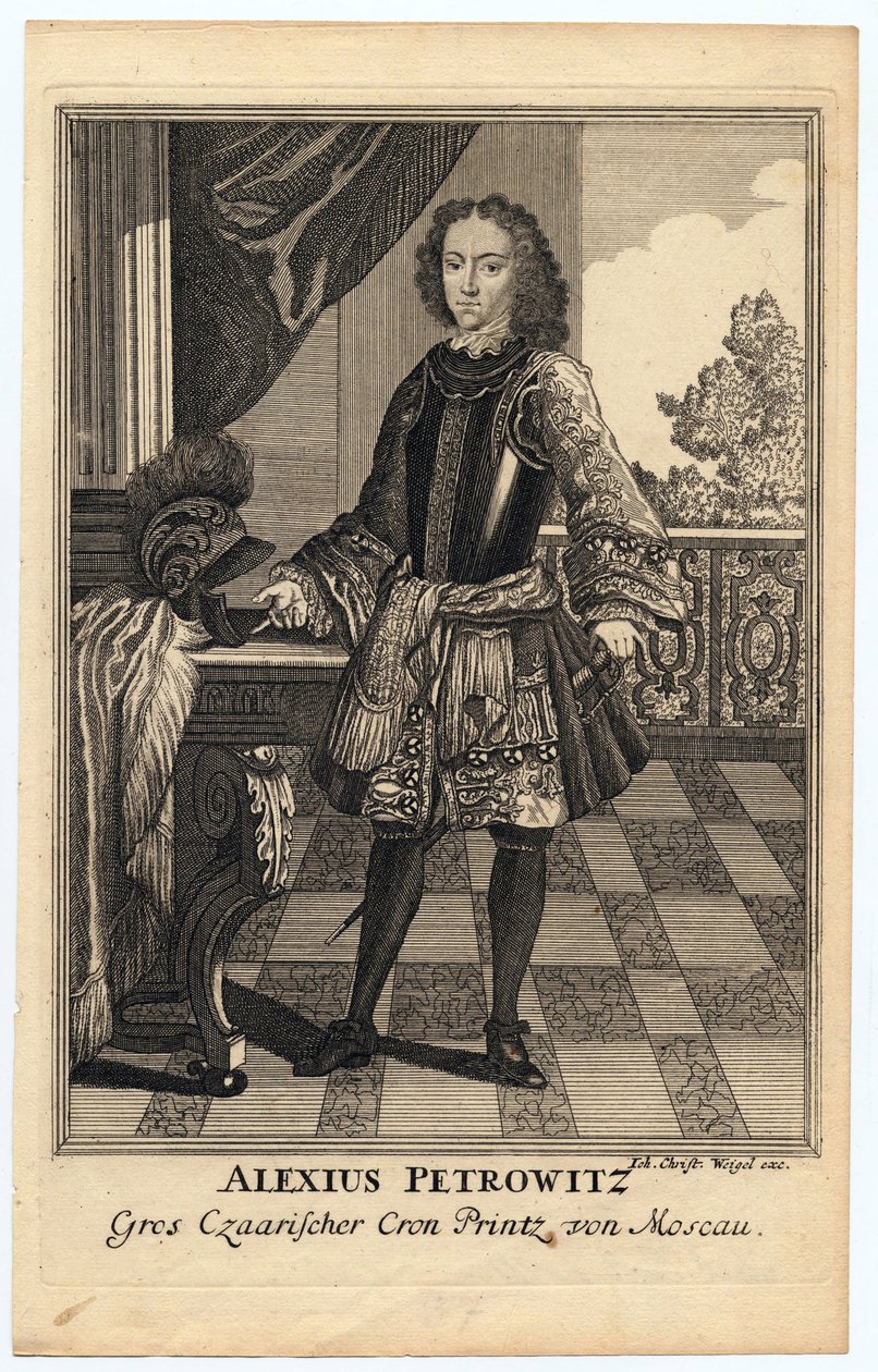 Retrato do Czarevich Alexei Petrovich da Rússia (1690-1718) (Alexis Petrovitch Romanov) - Wiegel, Christoph (1654-1725) - 1710 - Gravura em cobre - 31,2x19,7 - Coleção Particular de Christoph Weigel